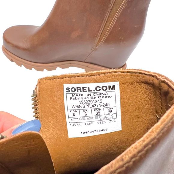 NEW Sorel Joan Of Arctic Wedge III Zip Bootie Brown Hazelnut Leather Boot Size 8 - Picture 8 of 9